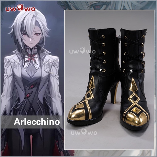 Uwowo Game Genshin Impact Cosplay Fatui Harbinger The Knave Arlecchino Costume Shoes Boots - 38