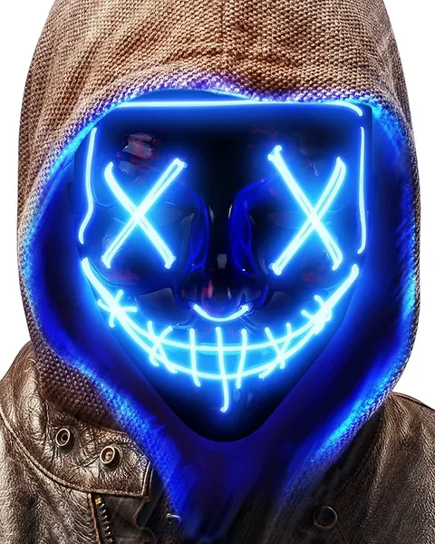 Light up Mask LED Mask, Scary Halloween Mask, Glow Neon Mask Costume Mask with 3 Lighting Modes & El Wire for Men Women Kids