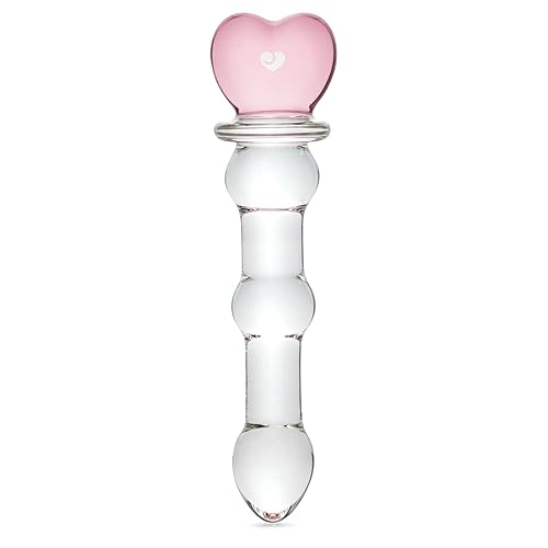 Lovehoney Glass Dildo - 8 Inch Wavy Dildo - Heart Shaped Base Dildo for Women - Tapered Tip for G-Spot and Anal Stimulation - Adult Sex Toy - Waterproof - Clear