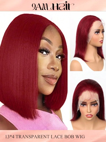 Burgundy Transparent Lace Front Human Hair Wigs 99J Red Straight 13x4 Lace Frontal Wig For Women Short Bob Wig