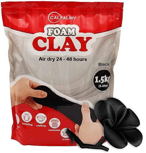3.3 lbs Moldable Cosplay Foam Clay (Black) - Air-Dry High Density Clay for Intricate Designs - Dries Evenly Within 24-48 Hours - Sandable and Paintable Clay Foam - 1500g - Black