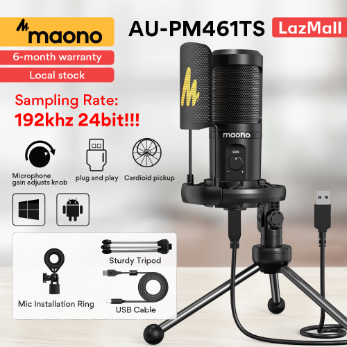 [Local Stock] MAONO AU-PM461TR 192Khz 24bit USB Microphones Condenser Recording PC Mic for Online Teaching Meeting Livestreaming Gaming With Tripod Stand