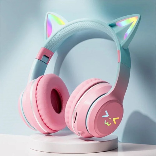 Cat Wireless RGB Light Up Headset with Microphone in Various Colours - Pink