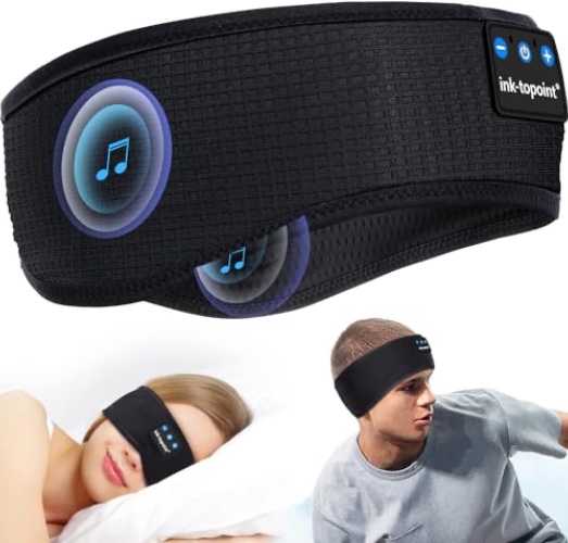 ink-topoint Sleep Headphones Headband Soft Bluetooth Headphones for Sleeping & Sport,14 Hrs Long Enjoying Music Playtime with Ultra-Thin Speakers Microphones Tech Gadgets for Adults/Teens Christmas - mesh black