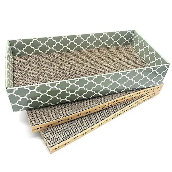Cat Scratcher Cardboard Scratching Pads Scratch Lounge Bed with Catnip 3PCS Reversible Corrugated Cardboard with Scratch Box - 17.6"L x 8.7"W x 3.5"H