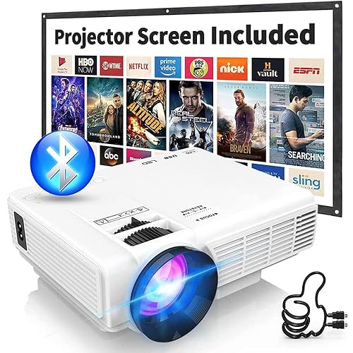 PANSEBA Projector with Two-way Bluetooth, Mini Projector with Projector Screen, Full HD 1080P Portable Video Projector, Home Movie Projector Compatible with HDMI/USB/Smartphone - Basic Version
