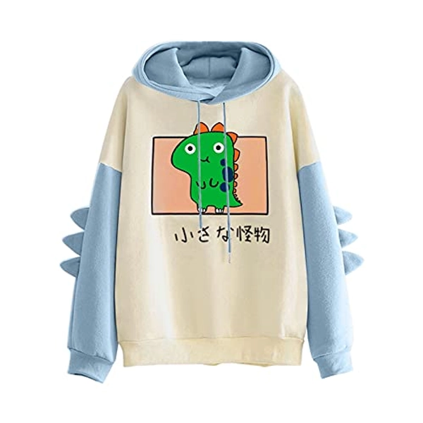 Pianshanzi Hoodies Oversized Teenager Hoodie Girls Kawaii Dino Hoodie Pullover with Hood Dinosaur Sweatshirt Long Sleeve Tops without Pockets Outerwear