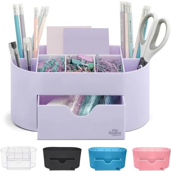 Acrylic Desk Organizer for Office Supplies and Desk Accessories Pen Holder Office Organization Desktop Organizer for Room College Dorm Home School, Light Purple (White Lavender)