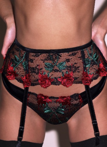 Vampire Rose Embroidery Garter Belt | black / 1 / XS