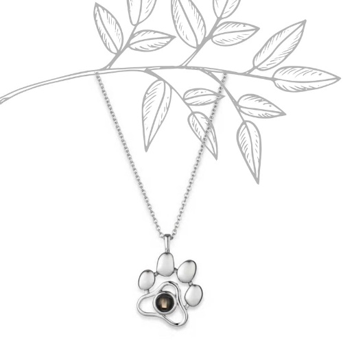 Custom Pet Photo Paw Necklace - Silver