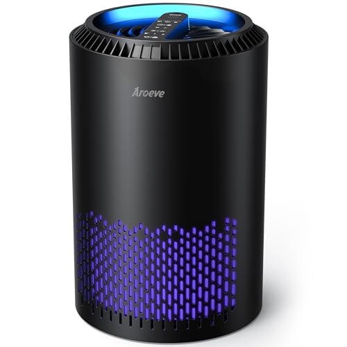 AROEVE Air Purifiers for Home, Air Purifier Air Cleaner For Smoke Pollen Dander Hair Smell Portable Air Purifier with Sleep Mode Speed Control For Bedroom Office Living Room, MK01- Black - Black