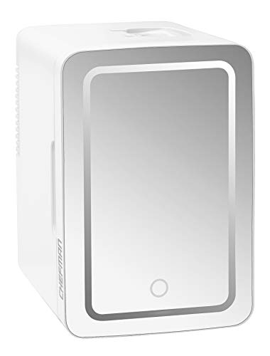 Chefman - Iceman Mirrored Beauty Fridge With LED Lighting, 6L Portable White Mini Refrigerator, Skin Care, Makeup Storage, Chill Cosmetics & Face Masks, Small For Desktop Or Travel, Cool & Heat - Skincare Mini Fridge w/Light 6L - White