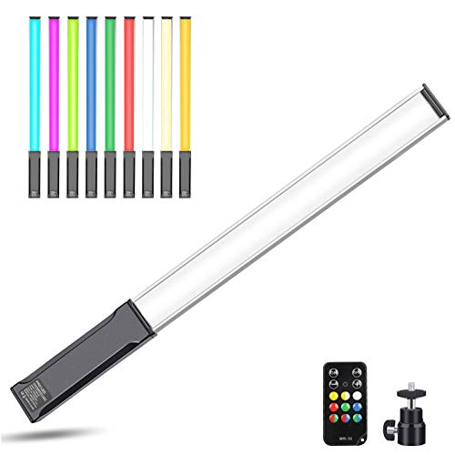 Hagibis RGB Handheld LED Video Light Wand Stick Photography Light 9 Colors,with Built-in Rechargable Battery and Remote Control,1000 Lumens Adjustable 3200K-5600K,Hot Shoe Adapter Included.. - 9 Colors