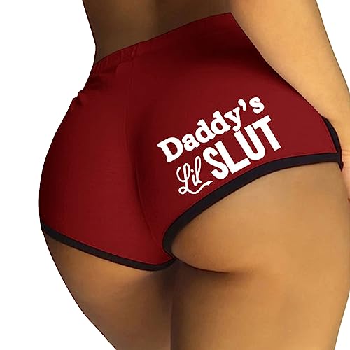 Womens Yoga Booty Shorts Sexy Printed Dance Sport Workout Hot Pants Plus Size Lounge Wear Briefs - Wine Red - X-Large