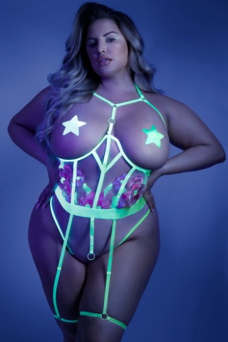 Plus Size Neon In A Trance Crotchless Lingerie Teddy