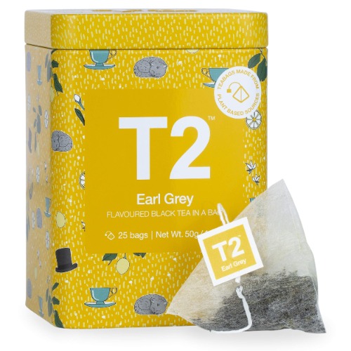 T2 Tea Earl Grey Black Tea, Black Tea Bags in Limited Edition Tin, 50 g - 25 Count (Pack of 1)