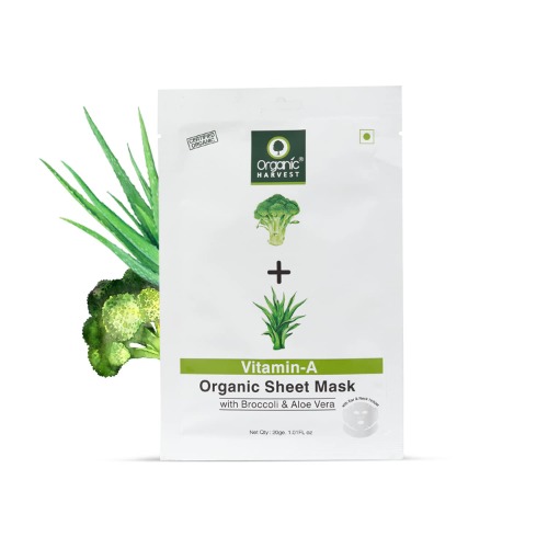 Organic Harvest Vitamin A Face Sheet Mask, Provide Instant Hydration, Slows Sign of Ageing, Suitable for Dry & Combination Skin Types, 100% Organic, Sulphate & Paraben Free - 20gm