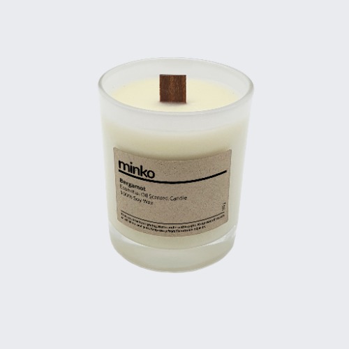 Bergamot | Essential Oil Scented Candle | Wood Wick | Wood / White