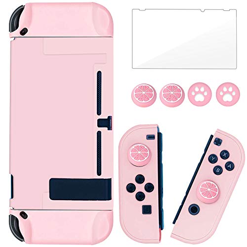 BRHE Protector Case for Nintendo Switch Cover Case with Glass Screen Protector, Anti-Scratch Shock-Absorption Grip Cover-Pink - Pink