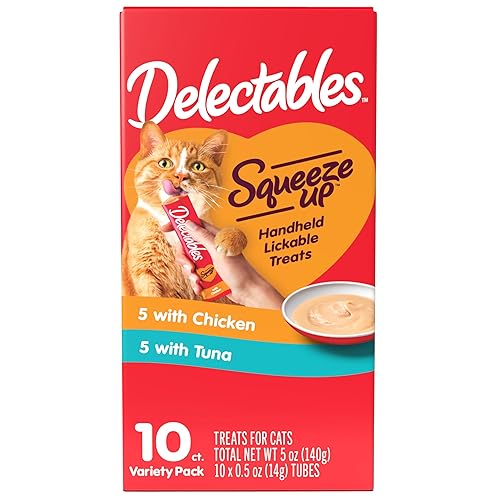 Hartz Delectables Squeeze Up Interactive Lickable Wet Cat Treats for Adult & Senior Cats, Chicken & Tuna, 10 Count,5 oz - Variety - 0.5 Ounce (Pack of 10)
