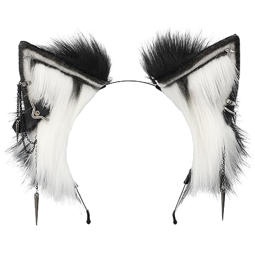 Kidukso Cat Ears Headwear Cool Metal Punk Animal Ears Headdress Cat Hairband Halloween Cosplay for Adult Women Men - Black - One Size