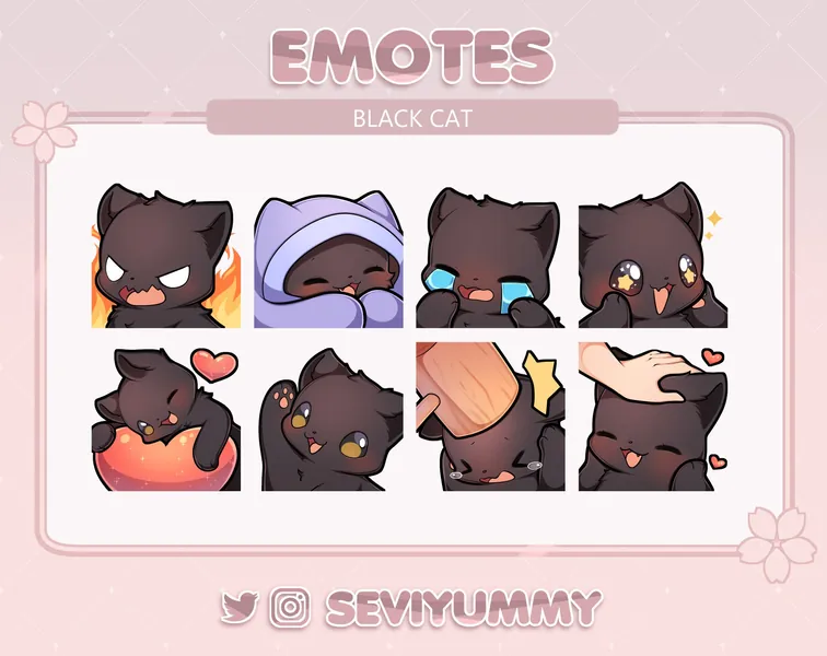 Cute black cat Emotes (Twitch/Discord) - Kawaii - Kitty - Neko
