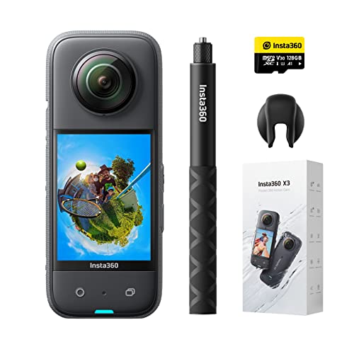 Insta360 X3 - Waterproof 360 Action Camera with 1/2" 48MP Sensors, 5.7K 360 Active HDR Video, 72MP 360 Photo, 4K Single-Lens, 60fps Me Mode, Stabilization, 2.29" Touchscreen - 128 GB Vlog Kit