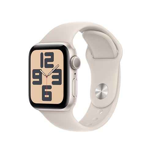 Apple Watch SE (2. Generation, 2023) (GPS, 40 mm) Smartwatch mit Aluminiumgehäuse und Sportarmband (S/M) in Polarstern. Fitness- und Schlaftracker, Unfallerkennung, Herzfrequenzmesser, Retina Display - Sportarmband - 40 mm Gehäuse - Polarstern - S/M - für 130–180 mm Umfang