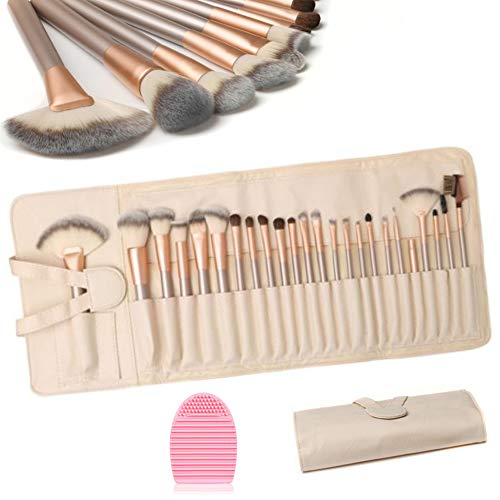 HEPAZ Make Up Pinsel set,Professional Make-up Pinsel 24PCS Make-up Pinsel Kit Make Up Pinsel 1 Stück Ei Reinigung Mit Roll Up Pu-Leder Tasche