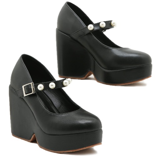 VOMIRA Platform Pumps for Women Round Toe Elastic Cross Strap Wedge High Heel Mary Janes Casual Slip-On Outdoor Shoes - 8 8black