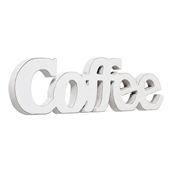 Sintosin Rustic Distressed White Coffee Sign for Tabletop 14", Wall Hanging Coffee Bar Sign Kitchen Decor, Farmhouse Coffee Signs for Coffee Bar, Freestanding Coffee Wood Signs for Shelf Christmas