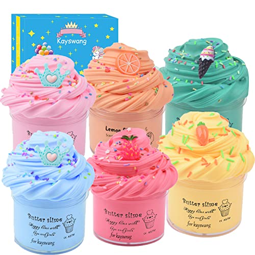 Kayswang Fluffy Slime DIY Slime Mud Slime Supplies Kit Stress Relief Toy Scented Slime Toy for Kids Education Party Favor Gift and Birthday 4 Colors Fluffy Soft Super Light Clay Floam (6 Colors) (E) - E