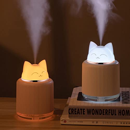 Cute Mini Humidifier- Mini Cat Cute Mist Humidifier for Kids Bedroom, Small humidifier for Desk & Plants & Office with USB 2 LED Colors, 2 Spray Modes, Auto Shutoff, Quiet (White) - white