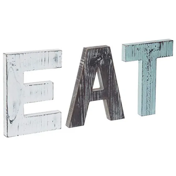 MyGift Rustic Multicolor EAT Cutout Wooden Letters Wall Plaque