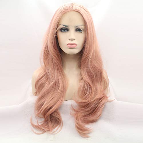 Tsnomore Pink Lace Front Wigs for Women-130% Density Synthetic Curly Wavy Lace Front Wig(Candy Pink) - Candy Pink