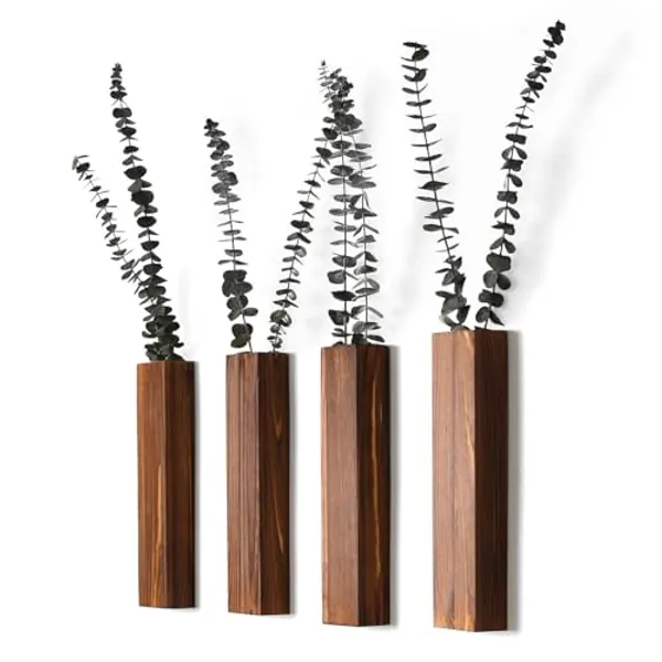 Sawoake Wall Planters- Modern Wood Wall Decor for Bedroom and Bathroom Contemporary Wooden Wall Planter Versatile Wood Home Decor for Dried Flowers and Faux Greenery Plants(Walnut, 4 Pack)