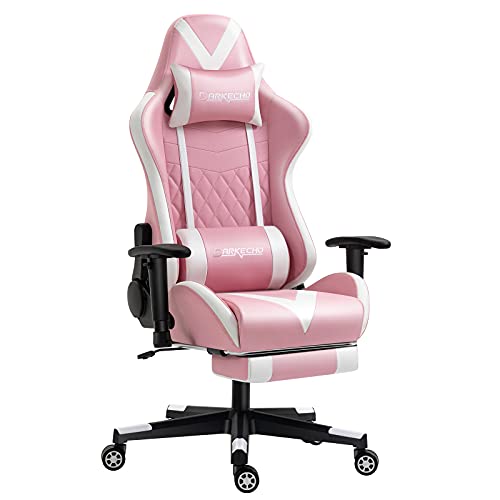 Darkecho Pink Gaming Chair with Footrest Massage Racing Office Ergonomic Chair Leather Reclining Video Game Chair Adjustable Armrest High Back Esports Chair with Headrest and Lumbar Support Pink - Pink