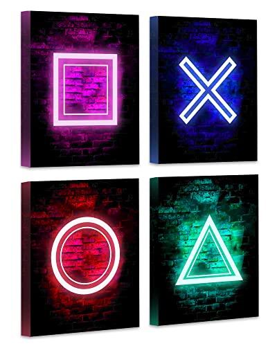 Gamer Room Decor for Boys - Gaming Wall Art - FRAMED 8"x10" - PRINTED Neon Gaming Room Decor - Posters for Boys Room - Video Game Decor - Gaming Wall Decor - 8x10inch-4pcs - Game neon