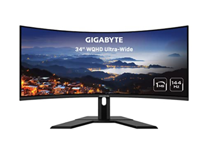 GIGABYTE G34WQC A 34" 144Hz Ultra-Wide Curved Gaming Monitor, 3440 x 1440 VA 1500R , 1ms (MPRT) Response Time, 90% DCI-P3, VESA Display HDR400, FreeSync Premium, BLACK (G34WQC A-SA) - QHD | 144Hz 1ms | 34" | Height Adj.