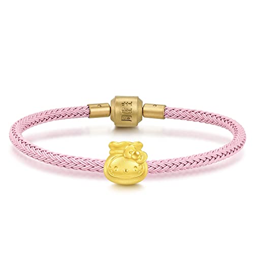 CHOW SANG SANG 999 24K Solid Gold Blessing Bracelet, Fortune Bag Charm Red Bracelet for Women 89197C - Cute Hello Kitty Fortune Bag - 6.6 Inches, (17 CM)