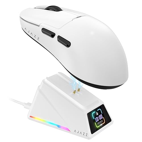 AJAZZ AJ159 APEX 8K Wireless Gaming Mouse, Magnetic Charging Dock with TFT Screen, Pixart PAW3950 Sensor, Up to 42K DPI, 56g Ultralight, 100M Clicks HUANO Switch, Tri-Mode Mice, for PC/MAC (White) - Cloud White