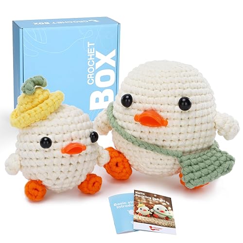 CROCHET BOX Crochet Kit for Beginners: Parent-Child Duck Crochet Kit, Include Easy to Use Yarn, Step-by-Step Video Tutorial, Patterns, 3.5MM Hook, Birthday, Thanksgiving Gift for Adults. - duck