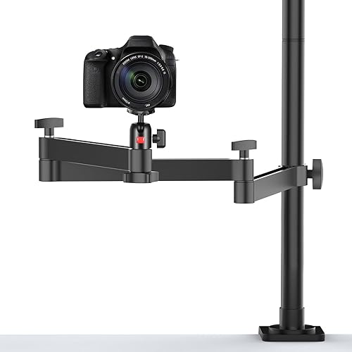 ULANZI Camera Desk Mount Stand with Flexible Arm, Overhead Mount, Articulated Arm with 360° Rotatable Ball Head, Aluminum Desk Mounting Stand for Ring Light/DSLR Camera/Webcam/Panel Light
