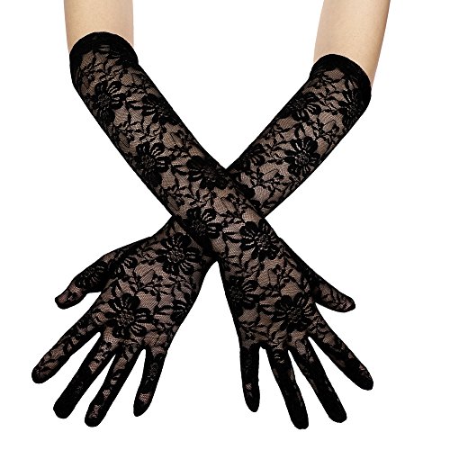 Ladies Lace Long Gloves Evening Gloves Sun UV Protection Driving Gloves Wedding Prom Opera Gloves Elegant Bridal Gloves Fancy Dress Gloves Halloween Themed Party Gloves Tulle Elbow Gloves for Women - Black
