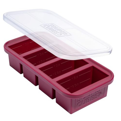 Souper Cubes 1 Cup Silicone Freezer Tray with Lid - Easy Meal Prep Container and Kitchen Storage Solution - Silicone Molds for Soup and Food Storage - Cranberry - 1-Pack - Cranberry - 1-Pack