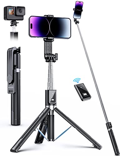 ANXRE Selfie Stick with 𝐑𝐞𝐢𝐧𝐟𝐨𝐫𝐜𝐞𝐝 Tripod - 50'' Extra Long Phone Tripod with Detachable Wireless Remote for Filming, Compatible with Smartphone iPhone, Samsung, Huawei, Xiaomi(Black) - [50"＆Reinforced Stability] - Black
