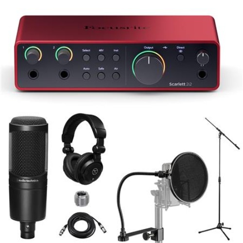 Focusrite Scarlett 2i2 4th Gen USB Interface w/SW, w/AT2020 Mic,Headphones,Stand
