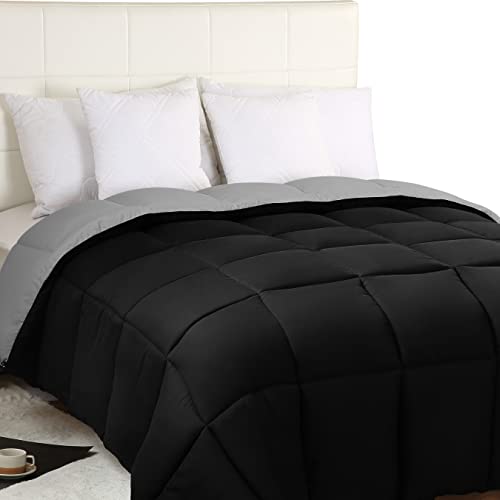 Utopia Bedding All Season 250 GSM Comforter - Soft Down Alternative Comforter - Plush Siliconized Fiberfill Duvet Insert - Box Stitched (Queen/Full, Black/Grey) - Black/Gray - Queen