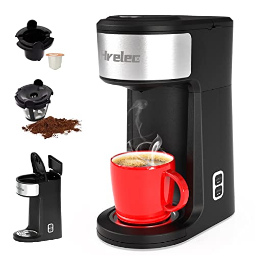 2-Way Single Serve Coffee Maker Brewer for Capsule and Ground Coffee, Mini Coffee Machine with Self-Cleaning Function and 8-14 oz Brew Size - Black