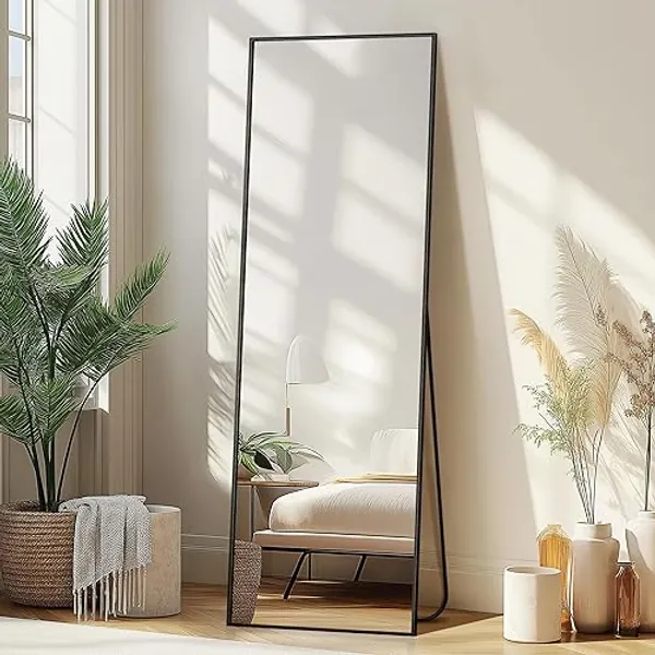Delma Wall Mirror Full Length Mirror,Standing Mirror Full Body,Large Floor Mirror for Wall Door Bedroom Bathroom Living Room with Aluminium Frame(with Stand,56x15-Black)